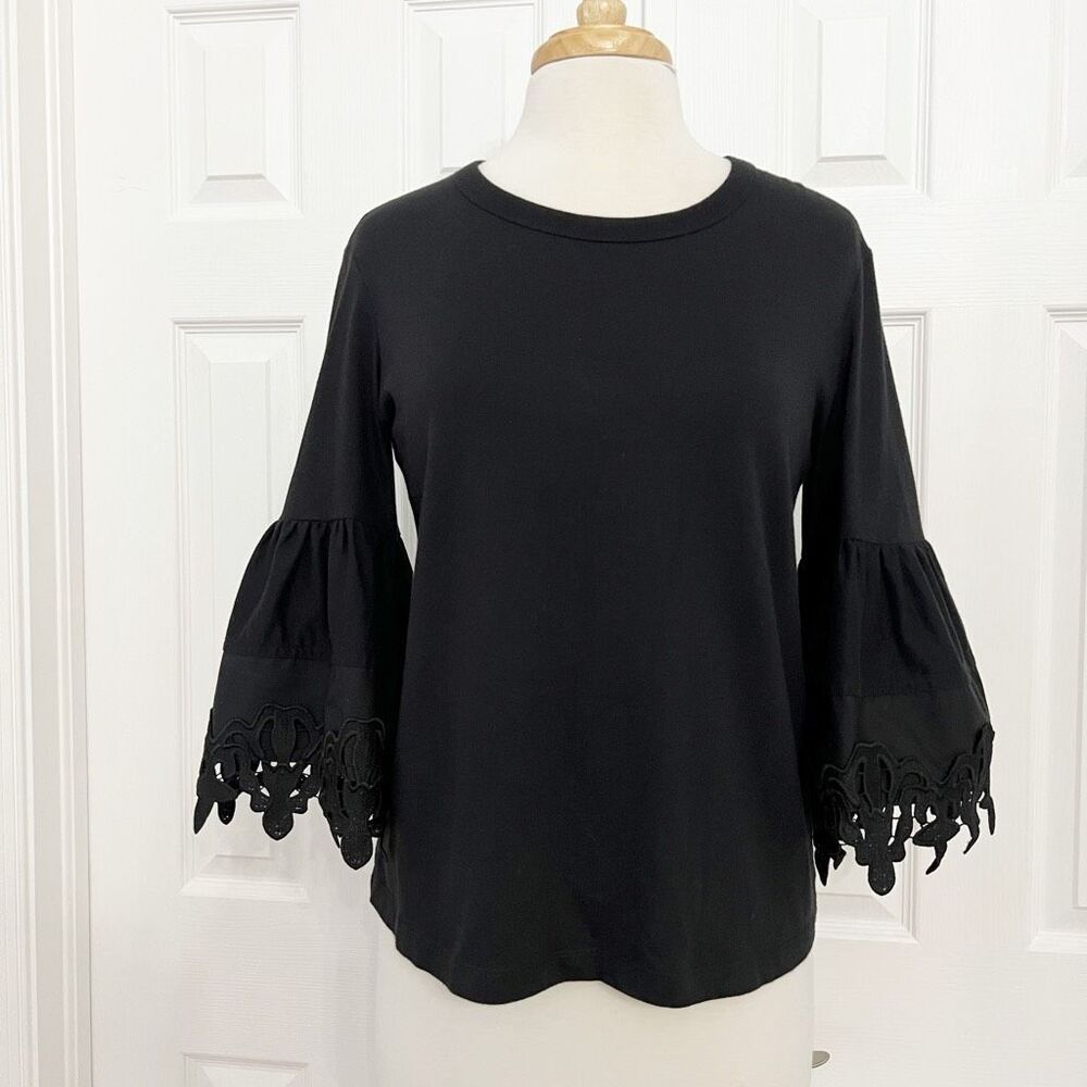 See By Chloe Womens Black Blue Ultramarine Lace Bell Sleeve Blouse Size Small